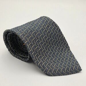 Donna Karan Signature Silk Tie Blue Tan Geometric Pattern Men's Necktie